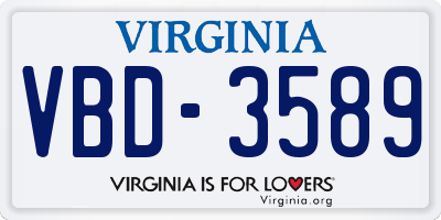 VA license plate VBD3589