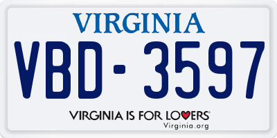 VA license plate VBD3597