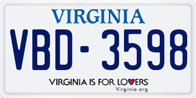 VA license plate VBD3598