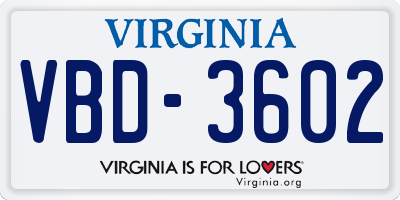 VA license plate VBD3602