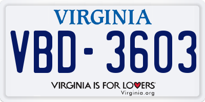 VA license plate VBD3603
