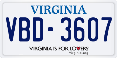VA license plate VBD3607