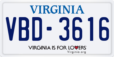 VA license plate VBD3616