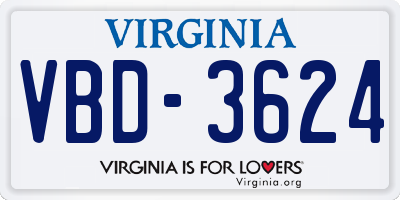 VA license plate VBD3624