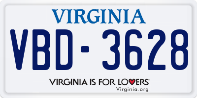 VA license plate VBD3628