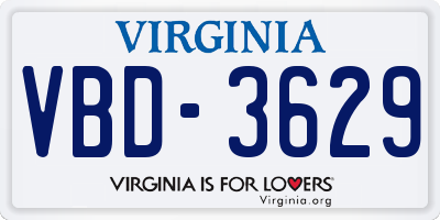 VA license plate VBD3629