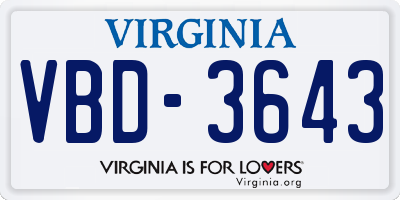 VA license plate VBD3643