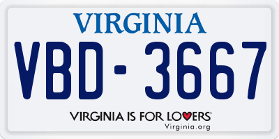 VA license plate VBD3667