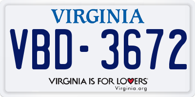 VA license plate VBD3672