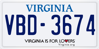 VA license plate VBD3674