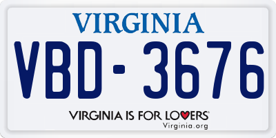 VA license plate VBD3676