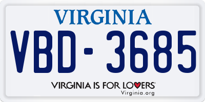 VA license plate VBD3685