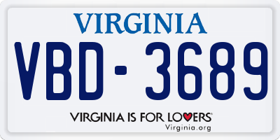 VA license plate VBD3689
