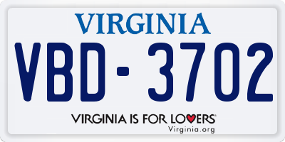 VA license plate VBD3702