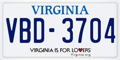 VA license plate VBD3704