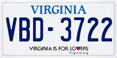 VA license plate VBD3722