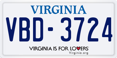 VA license plate VBD3724