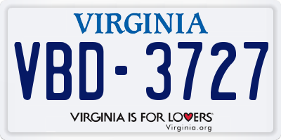 VA license plate VBD3727