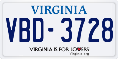VA license plate VBD3728