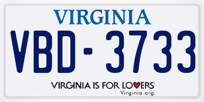 VA license plate VBD3733