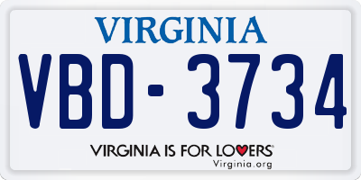 VA license plate VBD3734