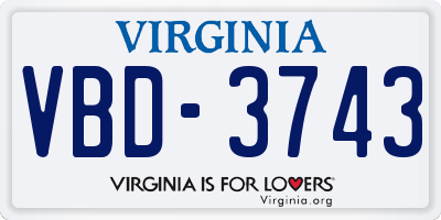 VA license plate VBD3743