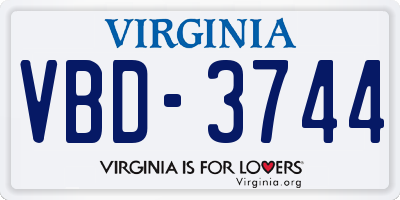 VA license plate VBD3744