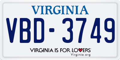 VA license plate VBD3749