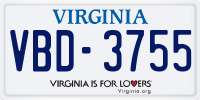 VA license plate VBD3755