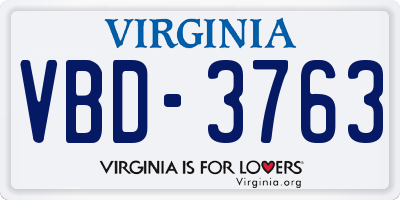 VA license plate VBD3763