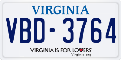 VA license plate VBD3764