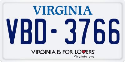VA license plate VBD3766