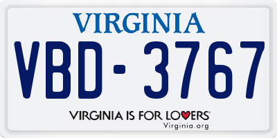 VA license plate VBD3767