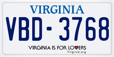 VA license plate VBD3768