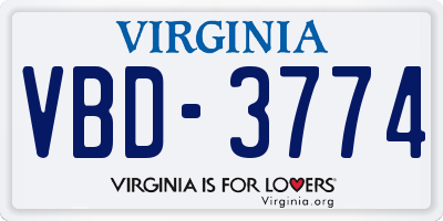 VA license plate VBD3774