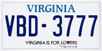 VA license plate VBD3777