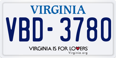 VA license plate VBD3780