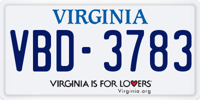 VA license plate VBD3783