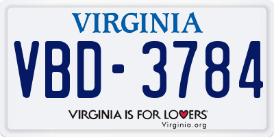 VA license plate VBD3784