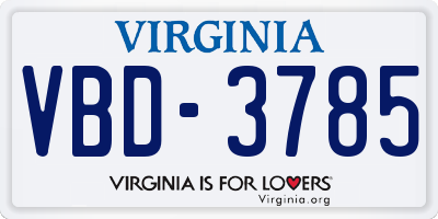 VA license plate VBD3785