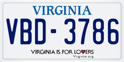 VA license plate VBD3786