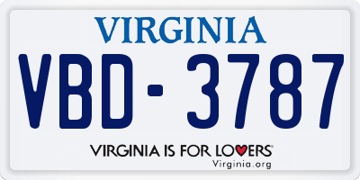 VA license plate VBD3787