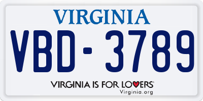 VA license plate VBD3789