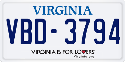 VA license plate VBD3794