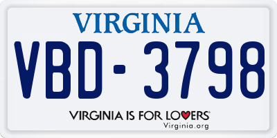 VA license plate VBD3798