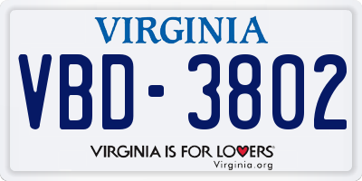 VA license plate VBD3802