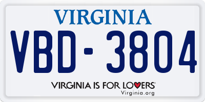 VA license plate VBD3804