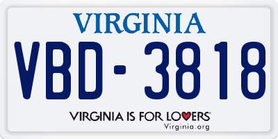 VA license plate VBD3818