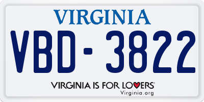 VA license plate VBD3822