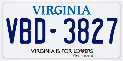 VA license plate VBD3827